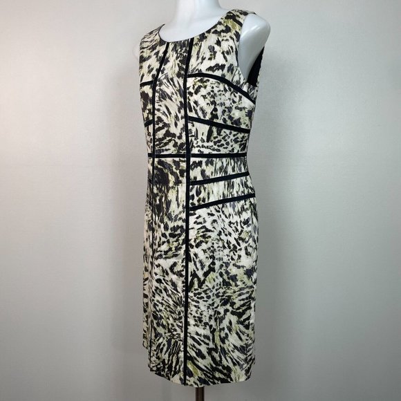 Ann Taylor Sheath Dress 2 Animal Print Sleeveless Black Ivory Green Women's - Picture 3 of 13